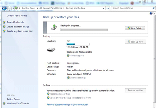 Windows 7 Backup Running